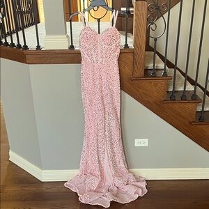 Elegant Pink Beaded Prom Dress